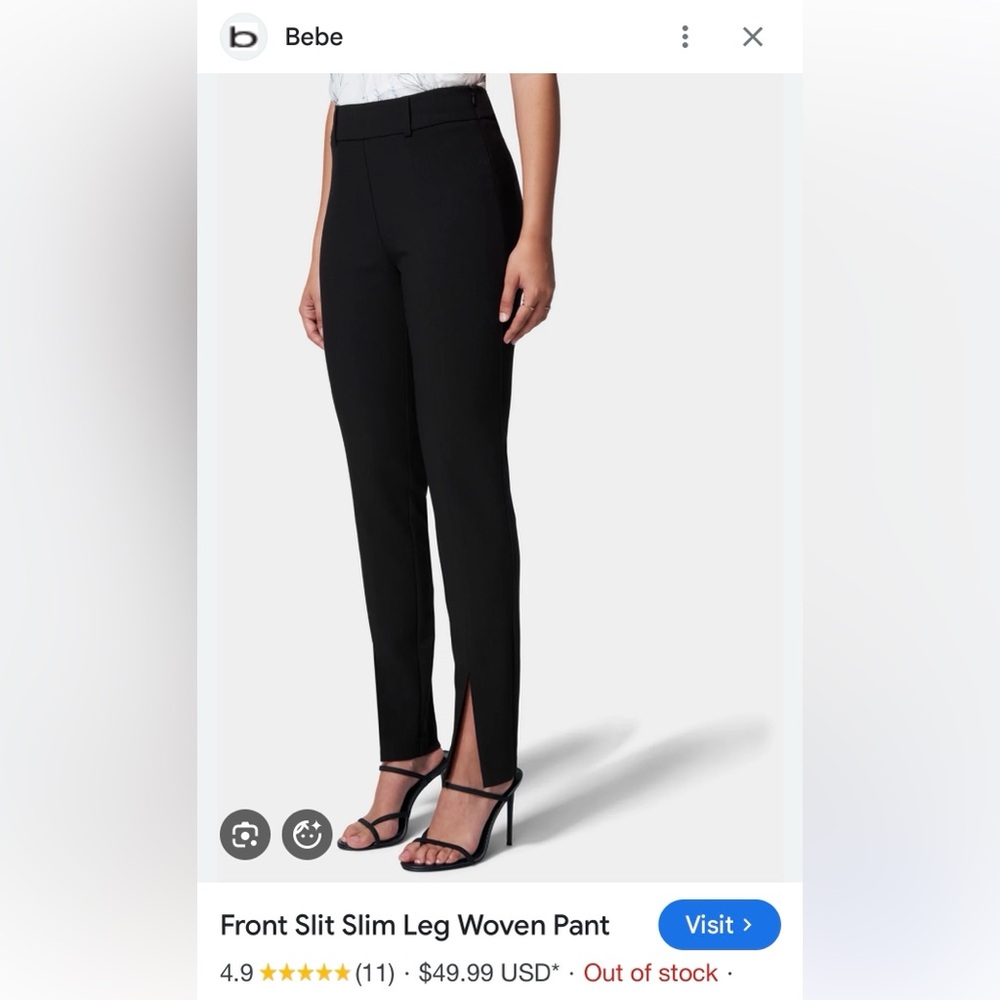 bebe Black Front-Slit High Waist Pants